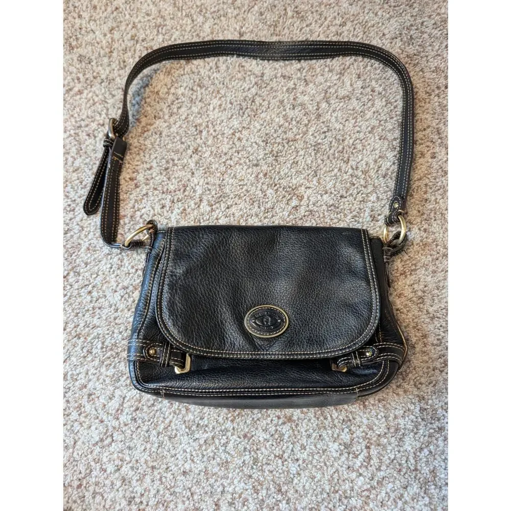 Vintage Etienne Aigner Black Pebbled Leather Flap Crossbody Shoulder Bag Medium